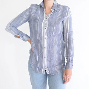 Anthropologie Maeve Blue And White Stripe Button Down Blouse Shirt XS